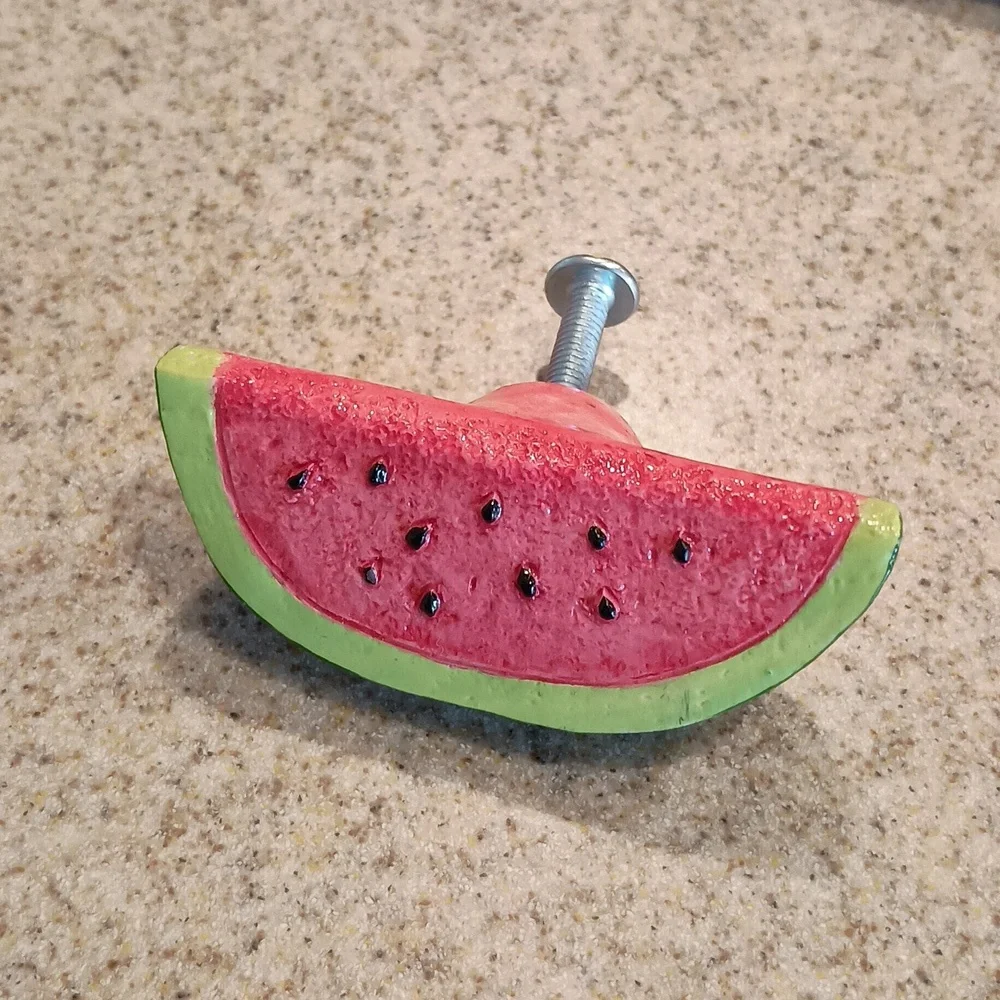 6 Watermelon Slice Cabinet Knob — Red and Green Decorative Drawer Pull NWOT